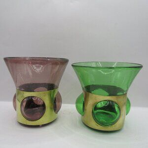 Two Felipe Derflinhger Brutalist Caged Glass Cocktail Glasses